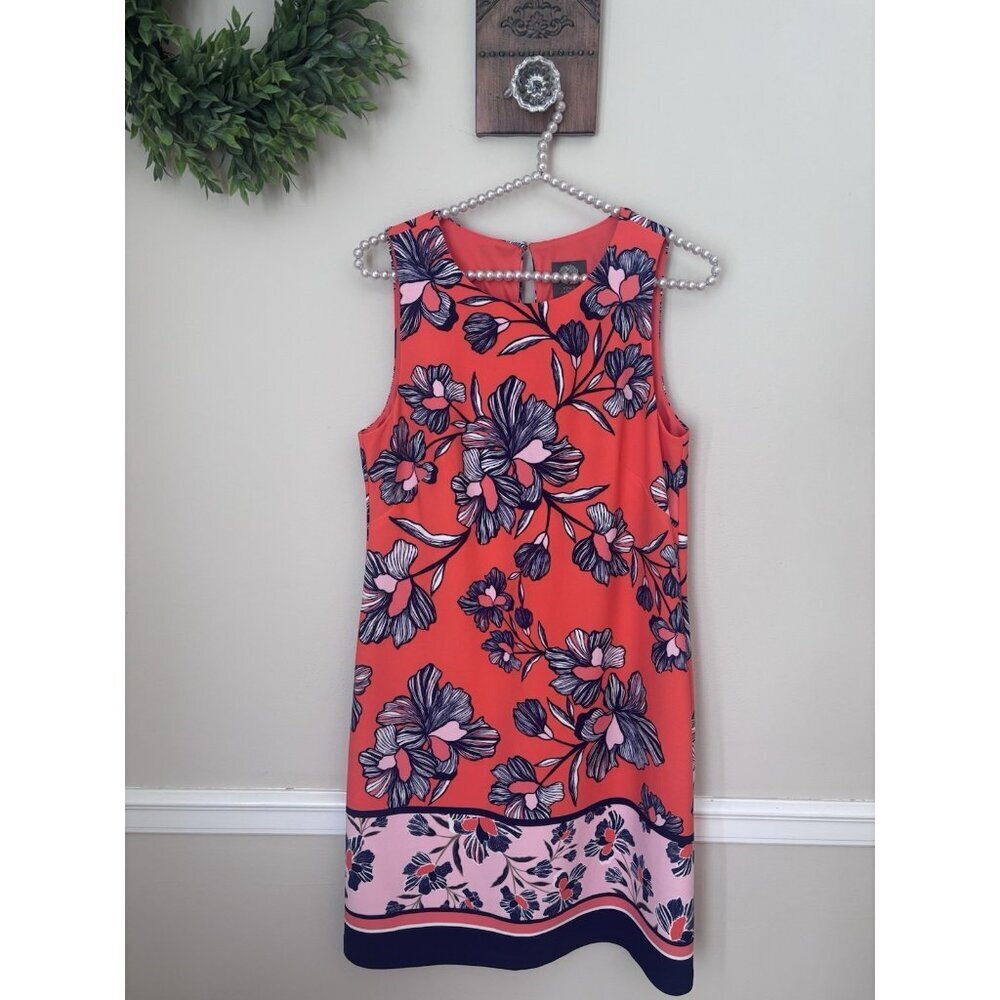 Vince Camuto Womens Size 6 Orange Blue Floral Sheath Dress Sleeveless